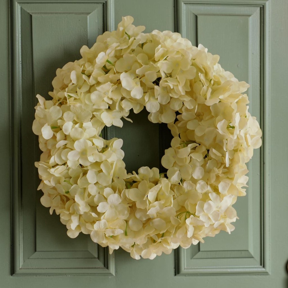 Cream Hydrangea Wreath for Front Door, Natural Dried Look Artificial  Flower